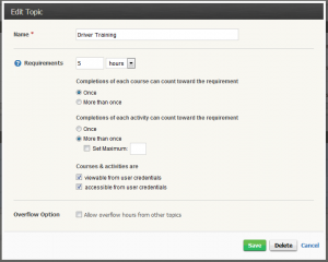 New Credential Topic Requirement Settings
