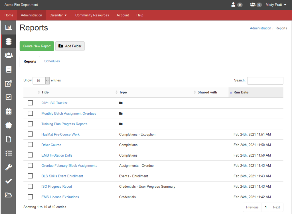 Vector LMS (TargetSolutions) Foldering Flexibility in Generating Reports